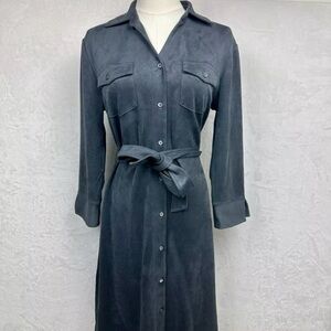 J McLaughlin Haarlem Gray Faux Suede Shirt Dress Medium Career Minimalist EUC!